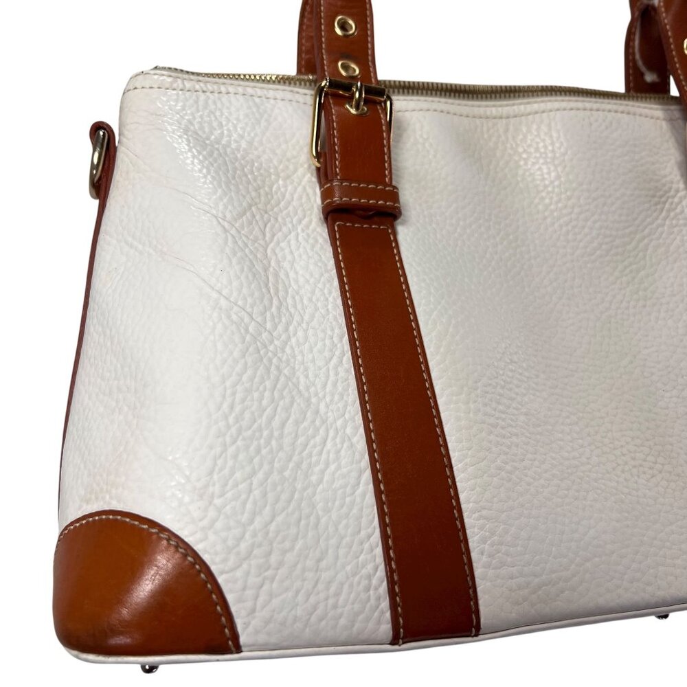 Dooney & Bourke Leather Purse Handbag Satchel Pebble Grain Domed White Tan Trim - Picture 3 of 16